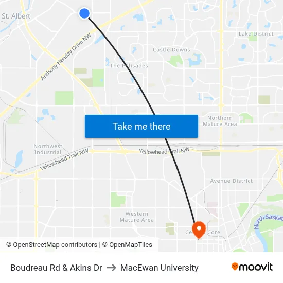 Boudreau Rd & Akins Dr to MacEwan University map