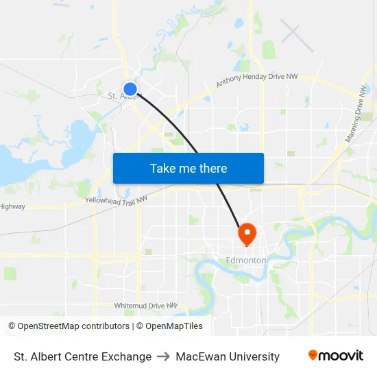 St. Albert Centre Exchange to MacEwan University map