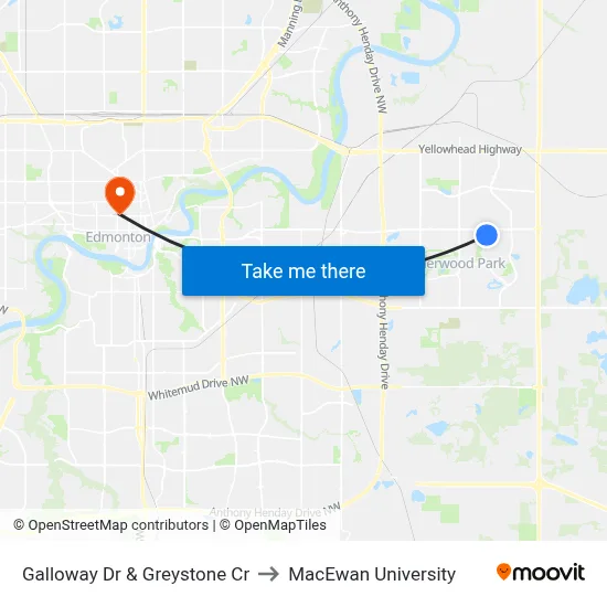 Galloway Dr & Greystone Cr to MacEwan University map