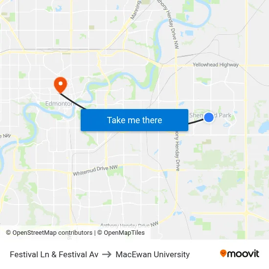 Festival Ln & Festival Av to MacEwan University map
