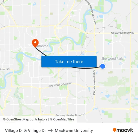 Village Dr & Village Dr to MacEwan University map