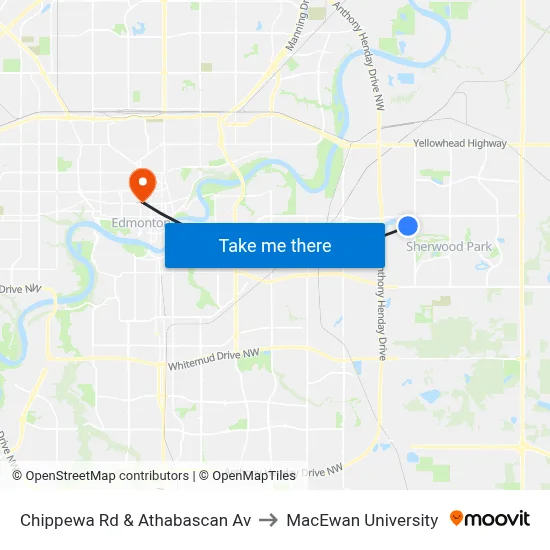 Chippewa Rd & Athabascan Av to MacEwan University map