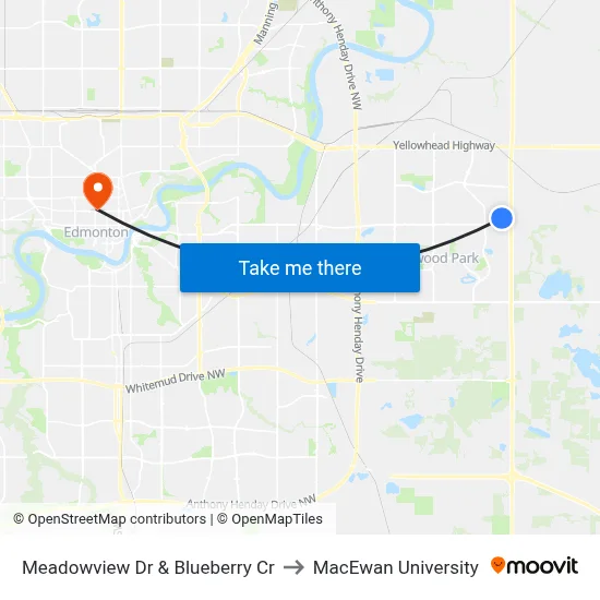 Meadowview Dr & Blueberry Cr to MacEwan University map
