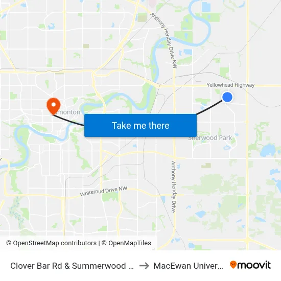 Clover Bar Rd & Summerwood Blvd to MacEwan University map