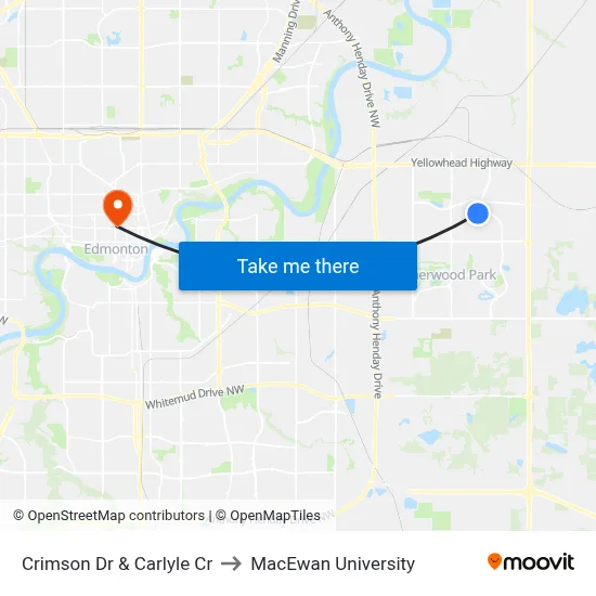 Crimson Dr & Carlyle Cr to MacEwan University map