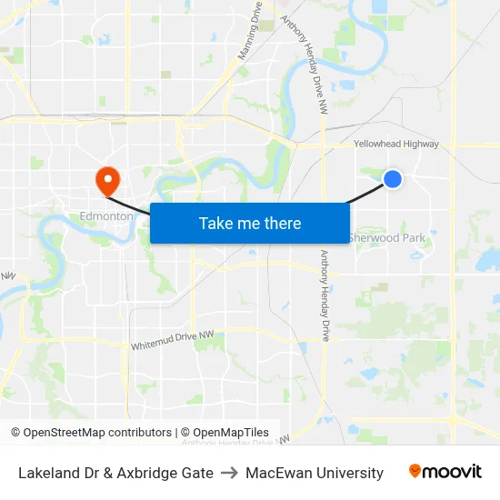 Lakeland Dr & Axbridge Gate to MacEwan University map