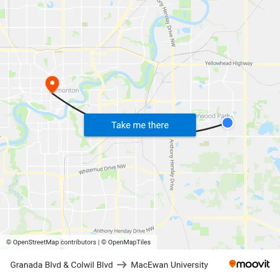 Granada Blvd & Colwil Blvd to MacEwan University map