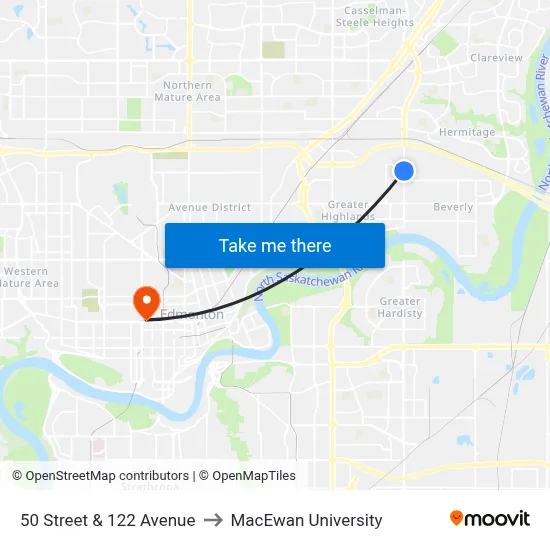 50 Street & 122 Avenue to MacEwan University map