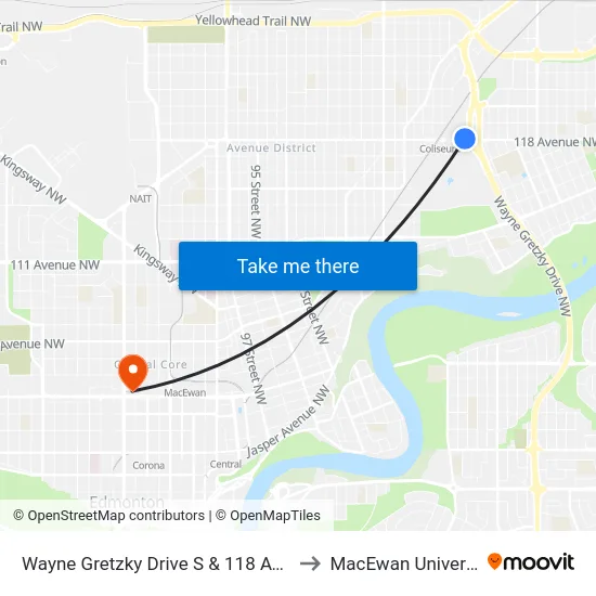 Wayne Gretzky Drive S & 118 Avenue to MacEwan University map