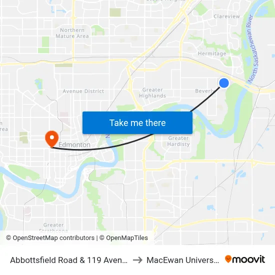 Abbottsfield Road & 119 Avenue to MacEwan University map