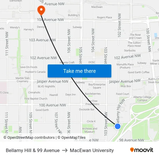 Bellamy Hill & 99 Avenue to MacEwan University map