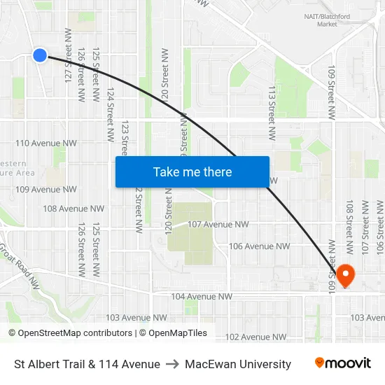 St Albert Trail & 114 Avenue to MacEwan University map
