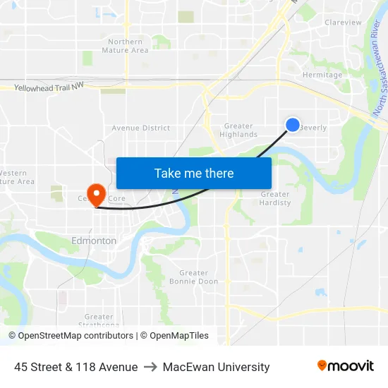 45 Street & 118 Avenue to MacEwan University map