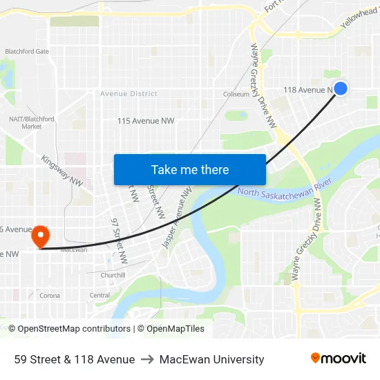 59 Street & 118 Avenue to MacEwan University map