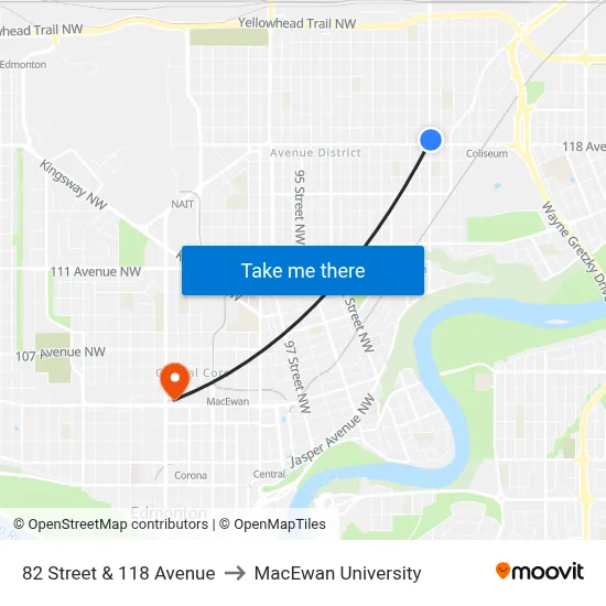 82 Street & 118 Avenue to MacEwan University map