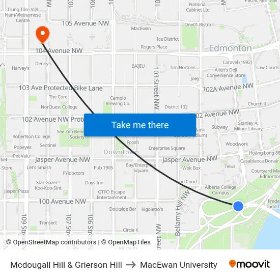 Mcdougall Hill & Grierson Hill to MacEwan University map