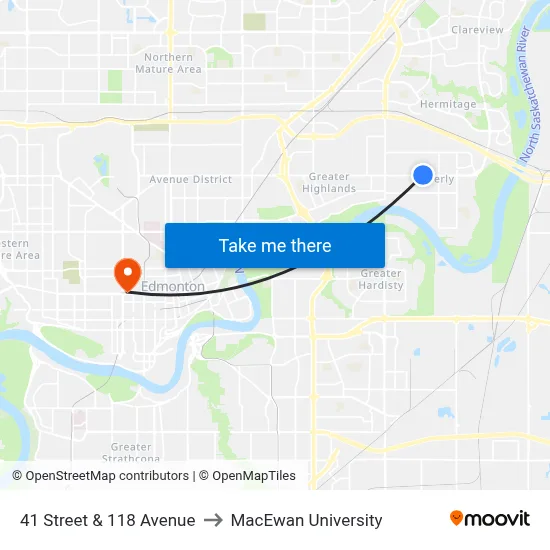 41 Street & 118 Avenue to MacEwan University map