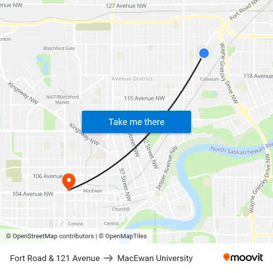Fort Road & 121 Avenue to MacEwan University map