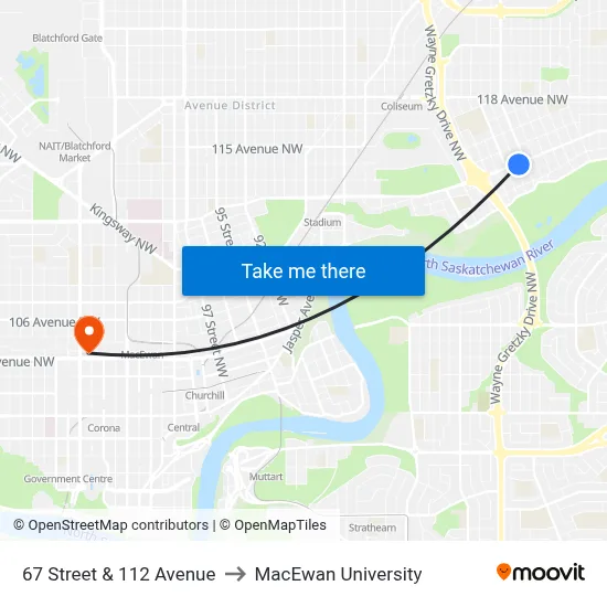 67 Street & 112 Avenue to MacEwan University map