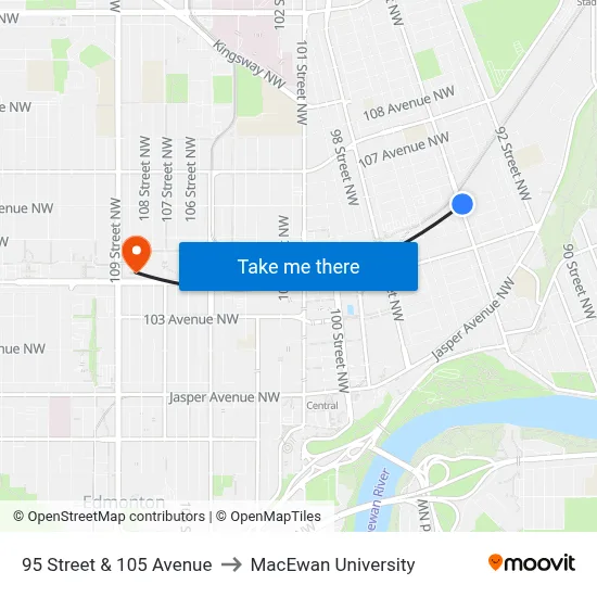 95 Street & 105 Avenue to MacEwan University map