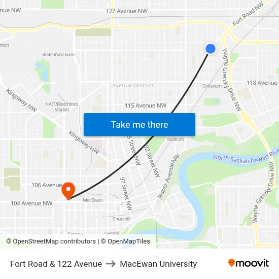 Fort Road & 122 Avenue to MacEwan University map
