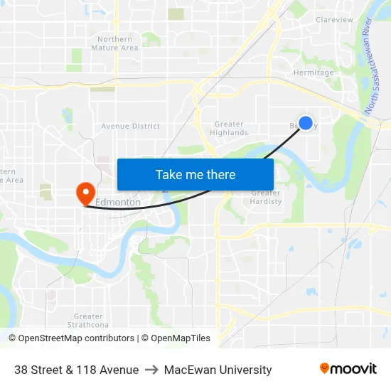 38 Street & 118 Avenue to MacEwan University map
