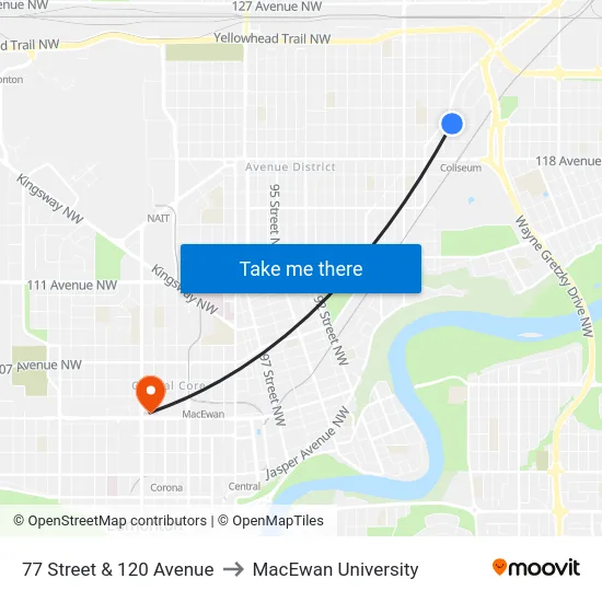 77 Street & 120 Avenue to MacEwan University map