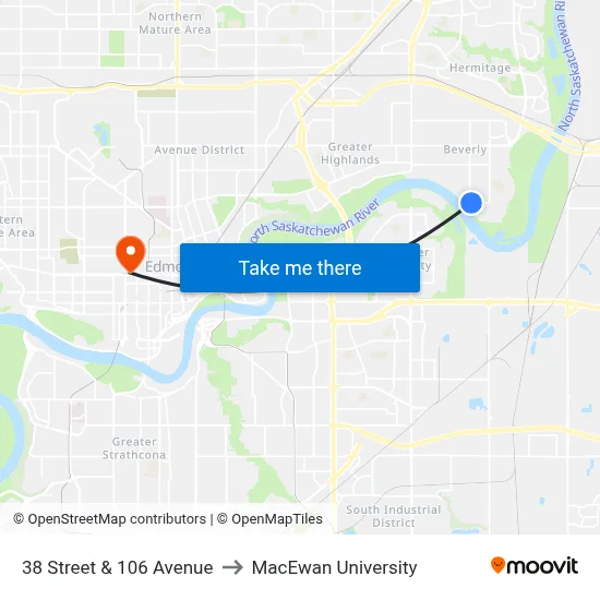 38 Street & 106 Avenue to MacEwan University map