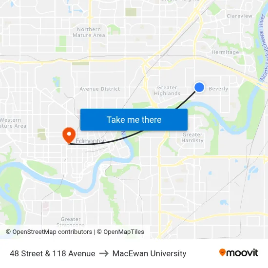 48 Street & 118 Avenue to MacEwan University map
