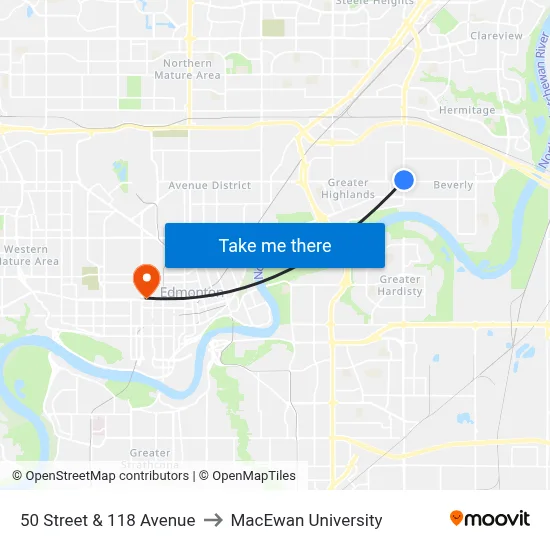 50 Street & 118 Avenue to MacEwan University map