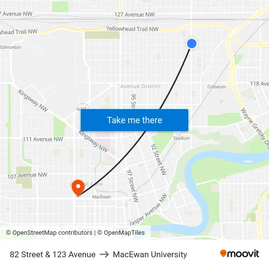82 Street & 123 Avenue to MacEwan University map