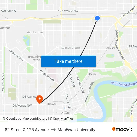 82 Street & 125 Avenue to MacEwan University map