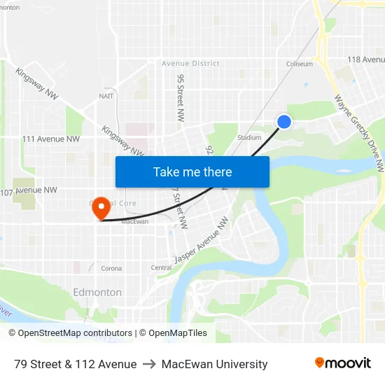 79 Street & 112 Avenue to MacEwan University map