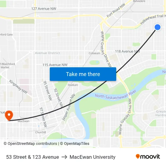 53 Street & 123 Avenue to MacEwan University map