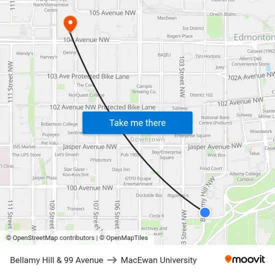 Bellamy Hill & 99 Avenue to MacEwan University map