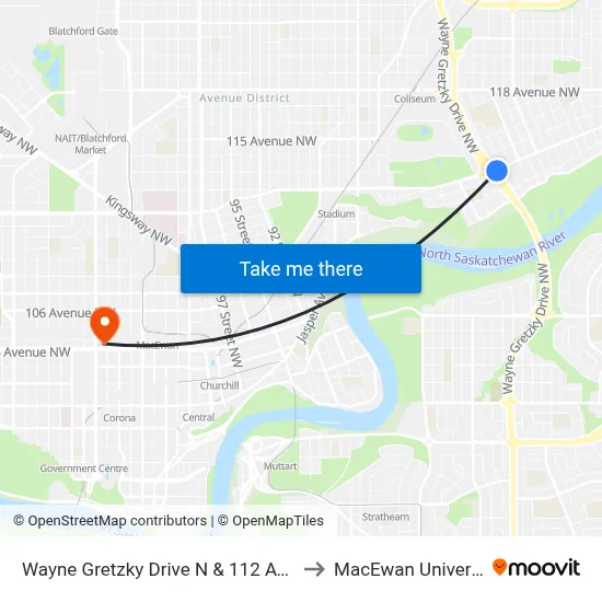 Wayne Gretzky Drive N & 112 Avenue to MacEwan University map