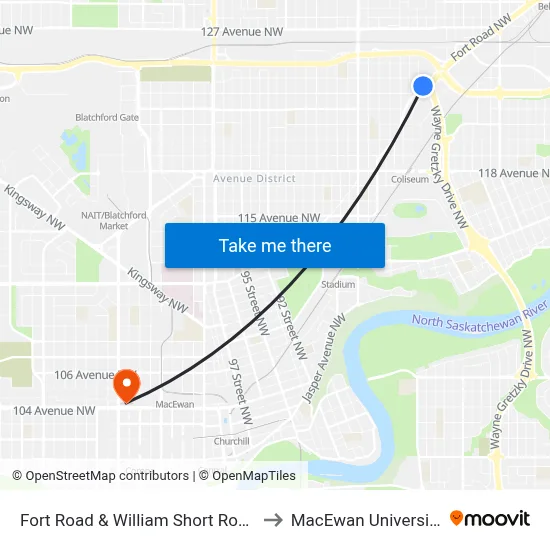 Fort Road & William Short Road to MacEwan University map
