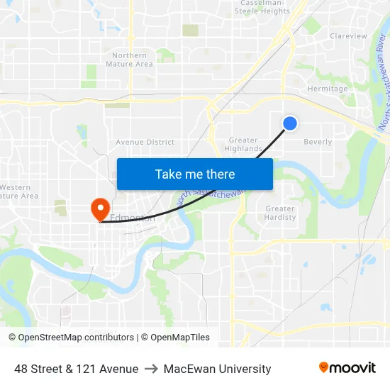 48 Street & 121 Avenue to MacEwan University map