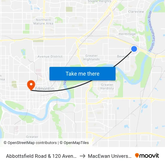 Abbottsfield Road & 120 Avenue to MacEwan University map