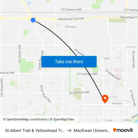 St Albert Trail & Yellowhead Trail to MacEwan University map