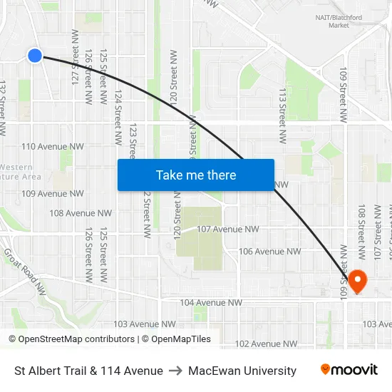 St Albert Trail & 114 Avenue to MacEwan University map