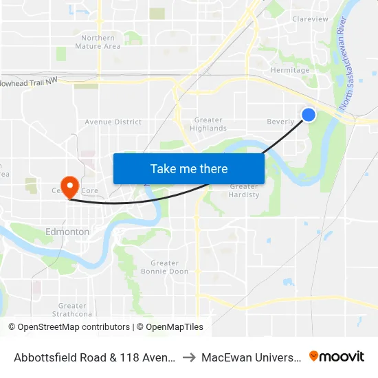 Abbottsfield Road & 118 Avenue to MacEwan University map