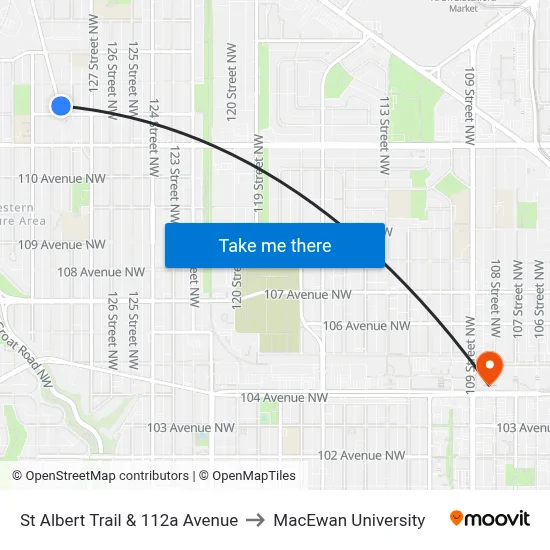 St Albert Trail & 112a Avenue to MacEwan University map