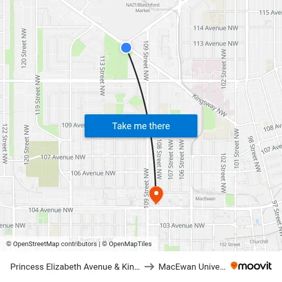 Princess Elizabeth Avenue & Kingsway to MacEwan University map