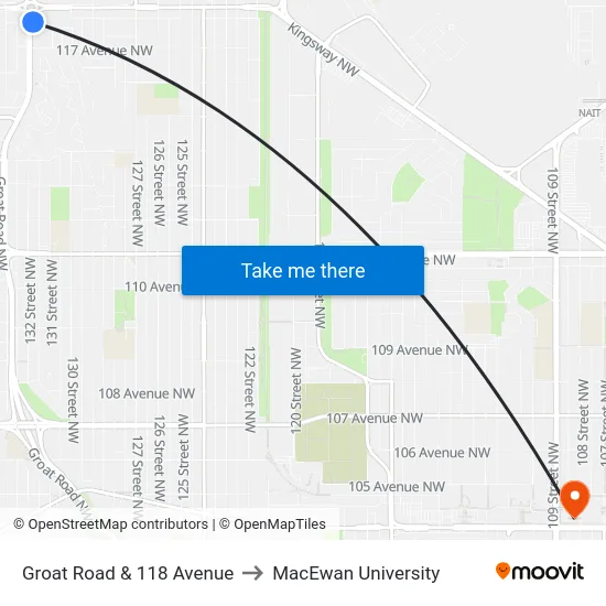 Groat Road & 118 Avenue to MacEwan University map