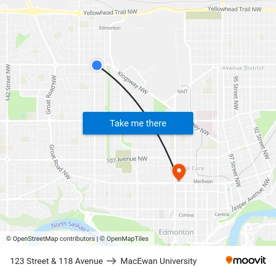 123 Street & 118 Avenue to MacEwan University map