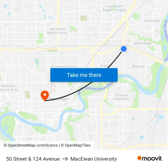 50 Street & 124 Avenue to MacEwan University map
