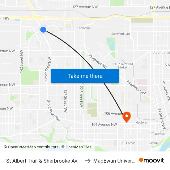 St Albert Trail & Sherbrooke Avenue to MacEwan University map