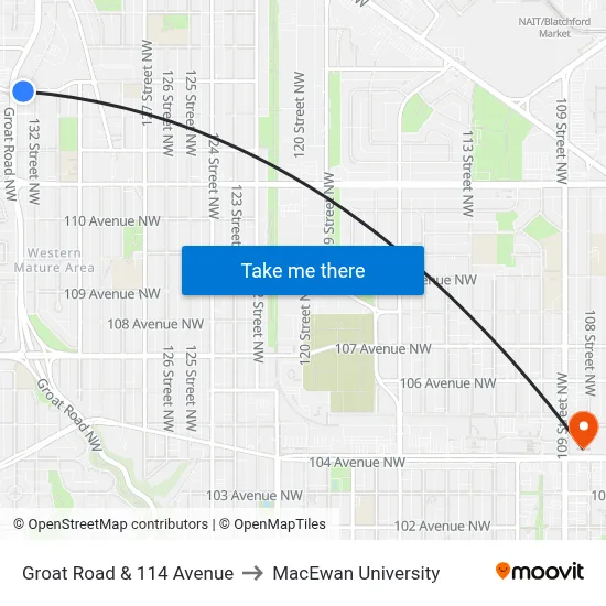 Groat Road & 114 Avenue to MacEwan University map