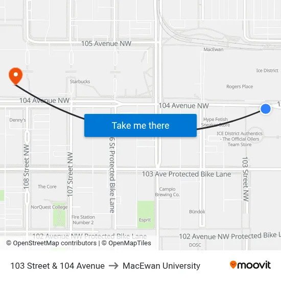 103 Street & 104 Avenue to MacEwan University map